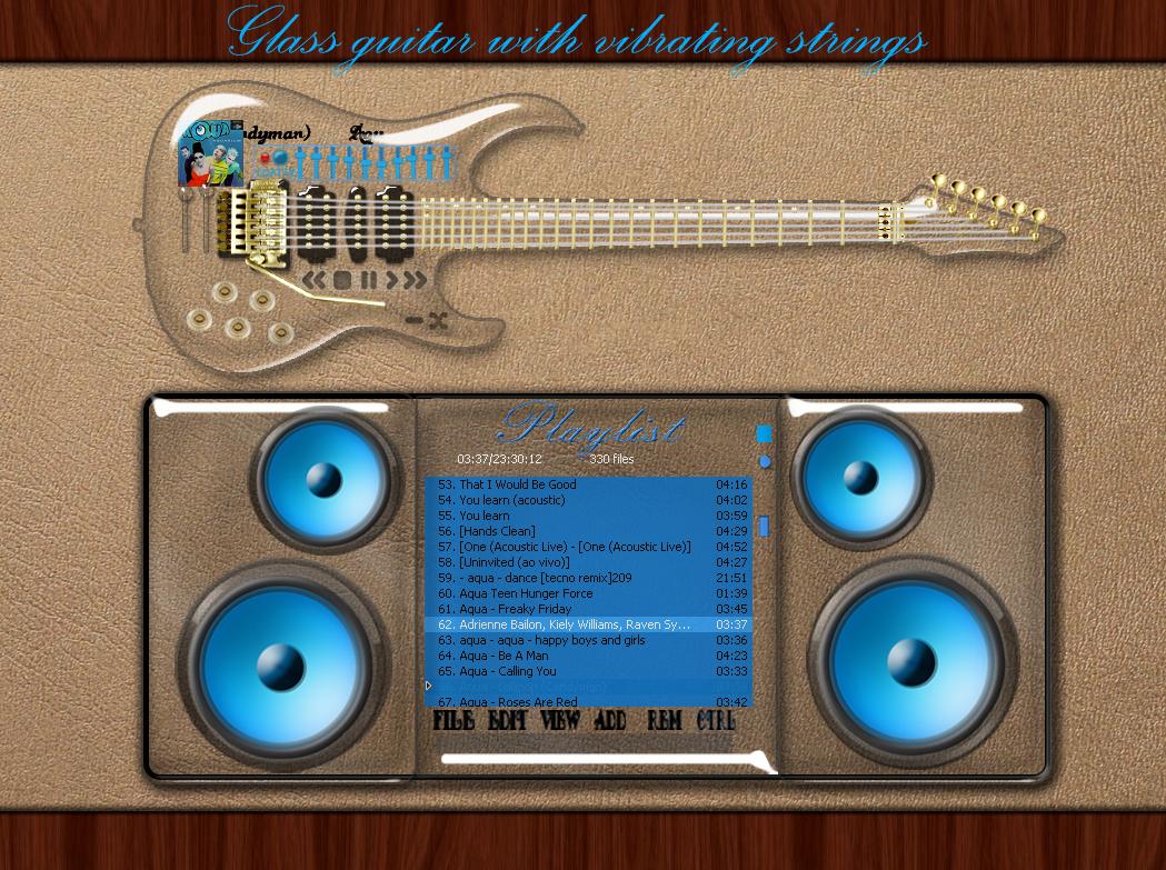 Glass guitar with vibrating strings